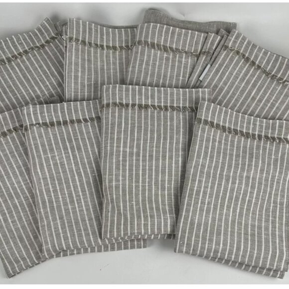 Restoration Hardware Set Of 8 Placemats Gray Striped Linen Russia RH